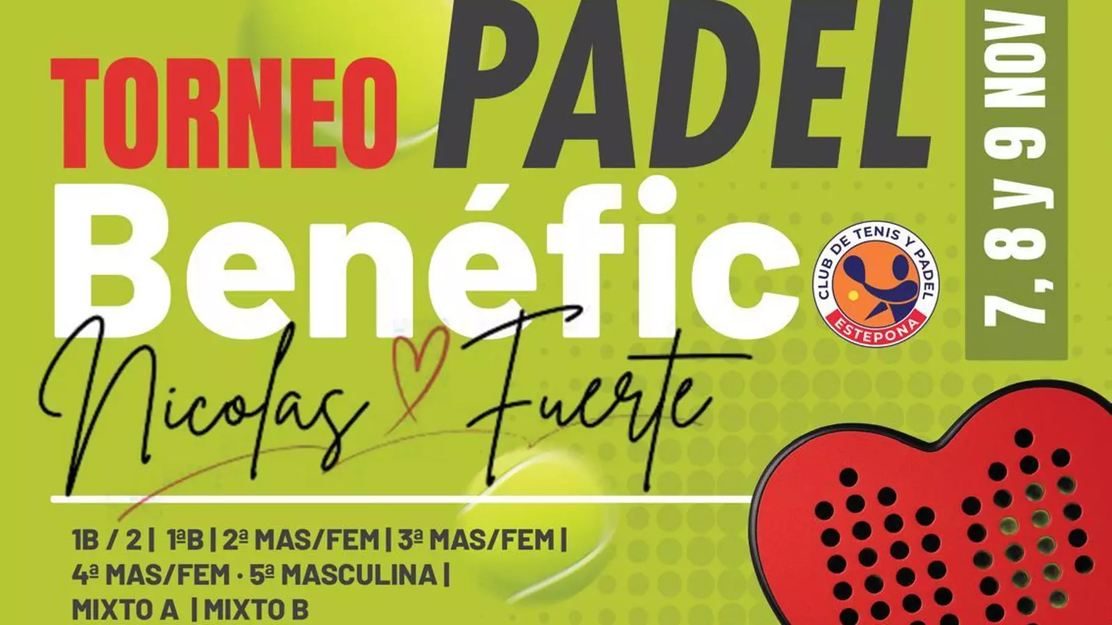 Torneo benéfico de pádel en Estepona para apoyar a Nicolás, un niño de 11 años que sufrió un tumor cerebral