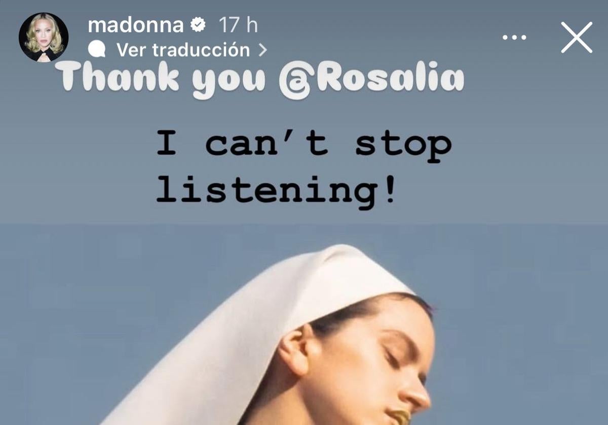 Madonna felicita a Rosalía por su nuevo álbum, 'Lux': «No puedo parar de escucharlo»